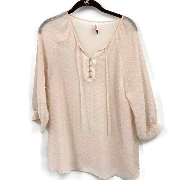 Matilda Jane Swiss Dot Blouse Size M Serendipity Sheer Textured Blush Cream - Picture 1 of 9